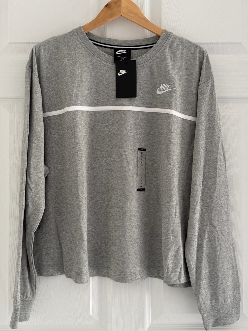 Women’s Nike Grey Long Sleeve Crew with White Stripe
